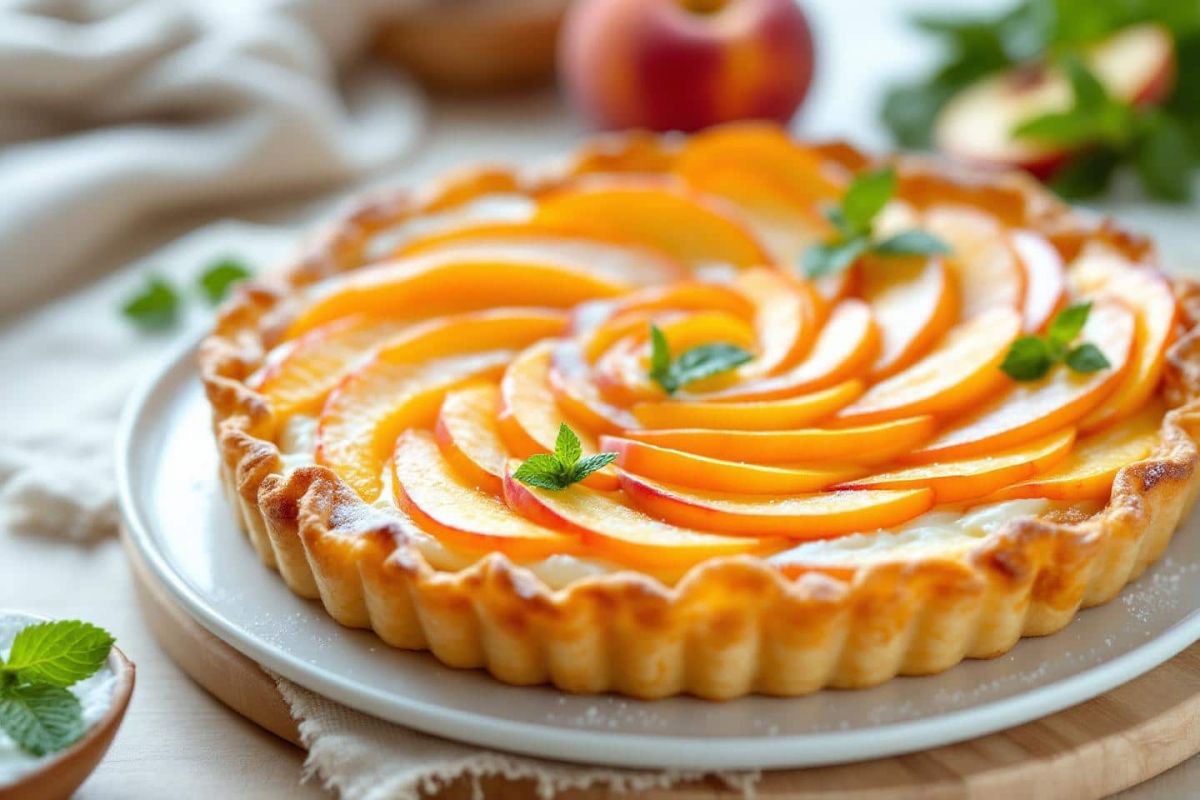 Une délice estivale : tarte fine aux pêches et fromage blanc en 15 minutes