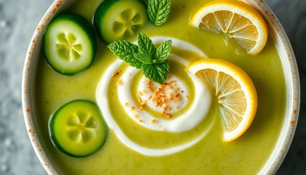 Savourez la fraîcheur de la soupe froide de concombre à la menthe