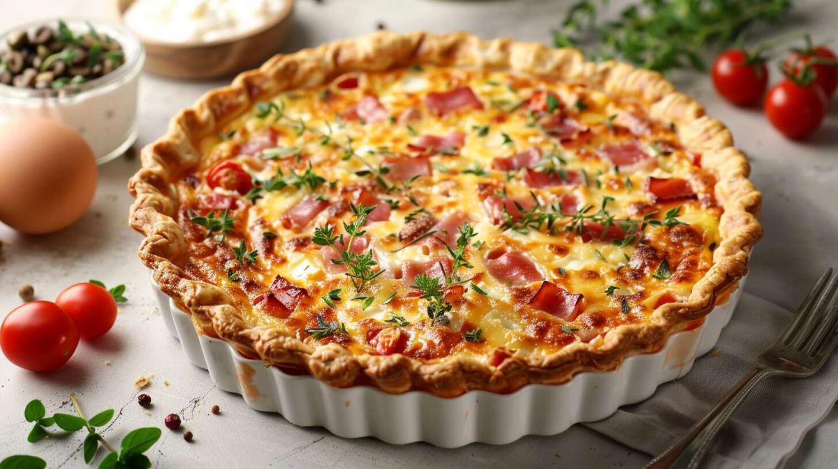 Savourez une quiche savoureuse aux tomates, jambon et chèvre