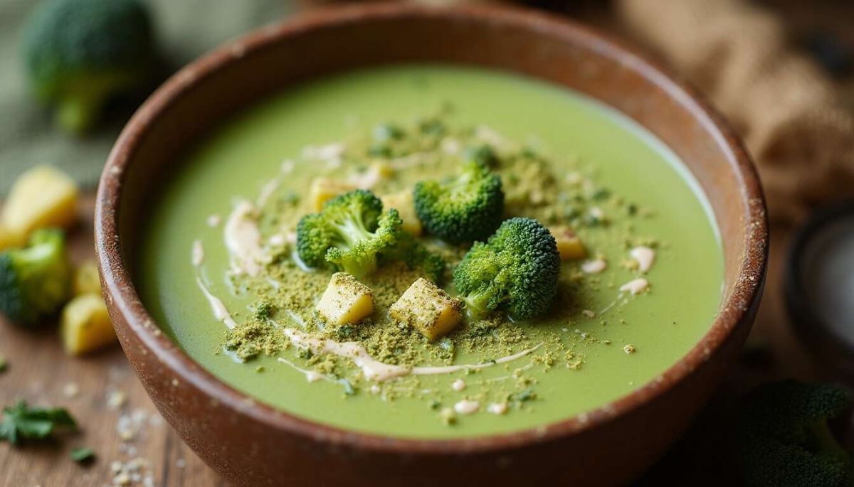 Une soupe brocoli-courgette réconfortante au lait de coco