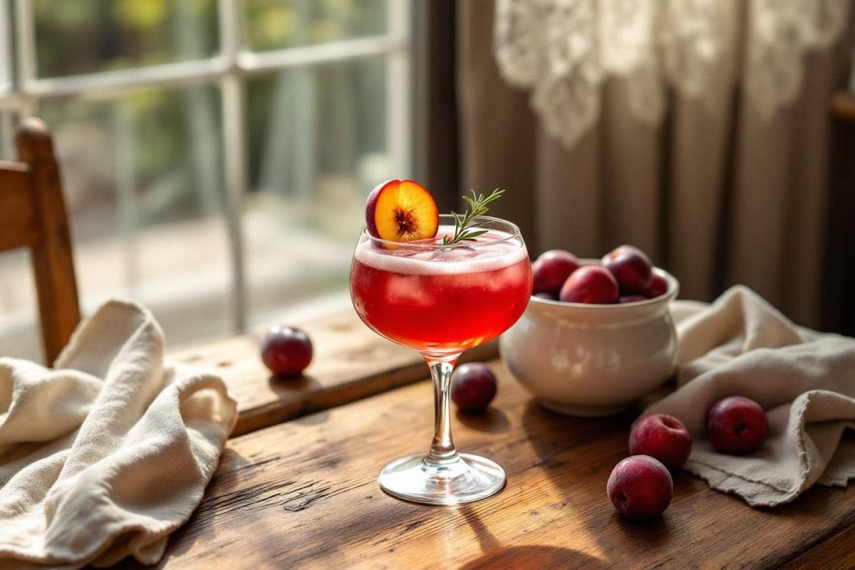 Un cocktail audacieux : la rencontre pétillante de la prune rouge et du gin épicé