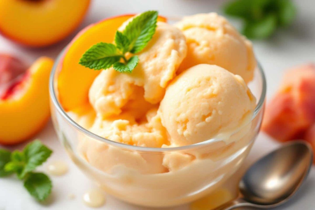 la fraîcheur d'un sorbet pêche et yaourt à la fourchette en cinq minutes