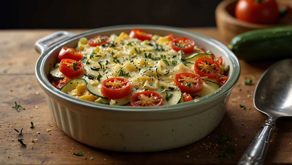 Un gratin de courgettes et tomates au fromage à tomber