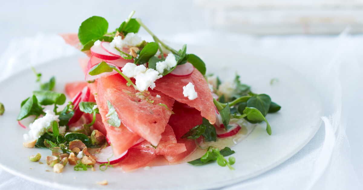 Salade pastèque, féta et cresson