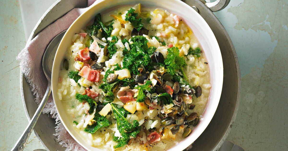Une recette savoureuse de risotto au kale et bacon