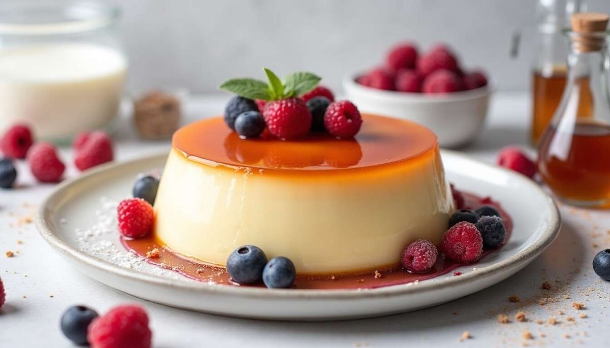 Un dôme de flan léger aux fruits rouges pour un dessert élégant