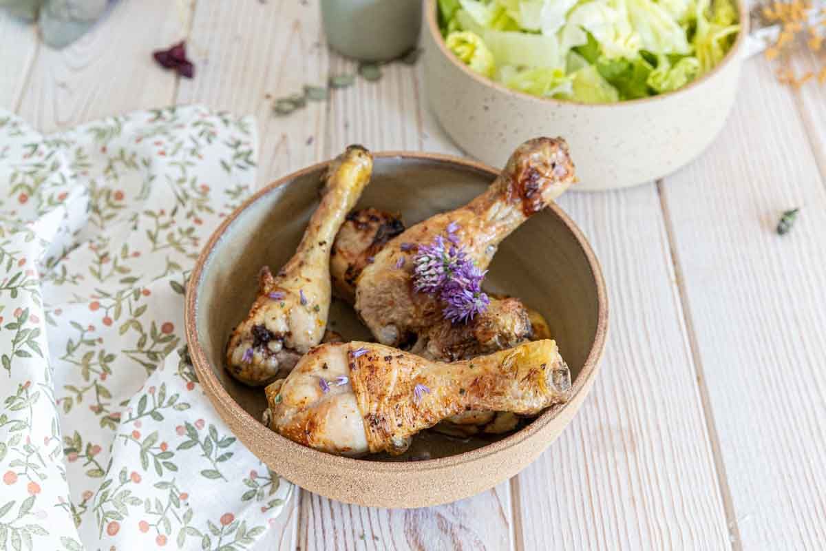 Pilons de poulet marinés à l'orange, soja et sésame au Air Fryer