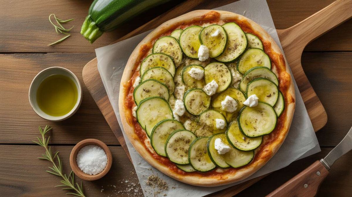 Une pizza aux courgettes et chèvre frais qui va régaler vos papilles